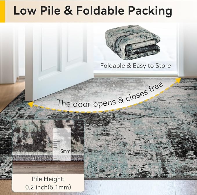 RELEANY Washable 5'x8' Abstract Area Rug for Living Room Teal Black | Carpet for Bedroom, Kitchen, Office, Hallway and Entryway, Printed Pattern, Non‑Slip, Soft, Stain‑Resistant, Easy to Clean