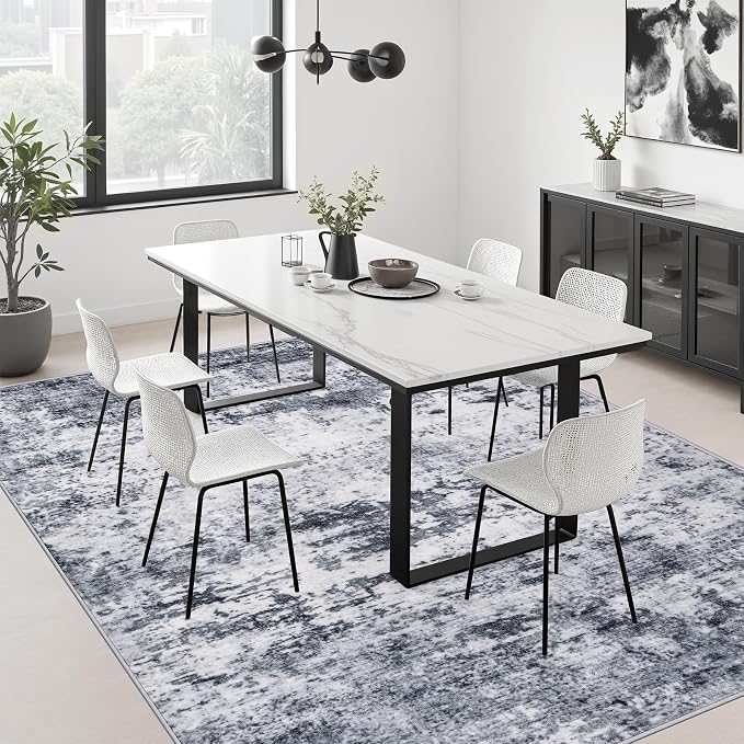8x10 Area Rug Living Room Rug: Washable Modern Abstract Soft Thin Rug Indoor Floor No Slip Stain Resistant Carpet for Bedroom Dining Room Farmhouse Nursery Home Office - Grey