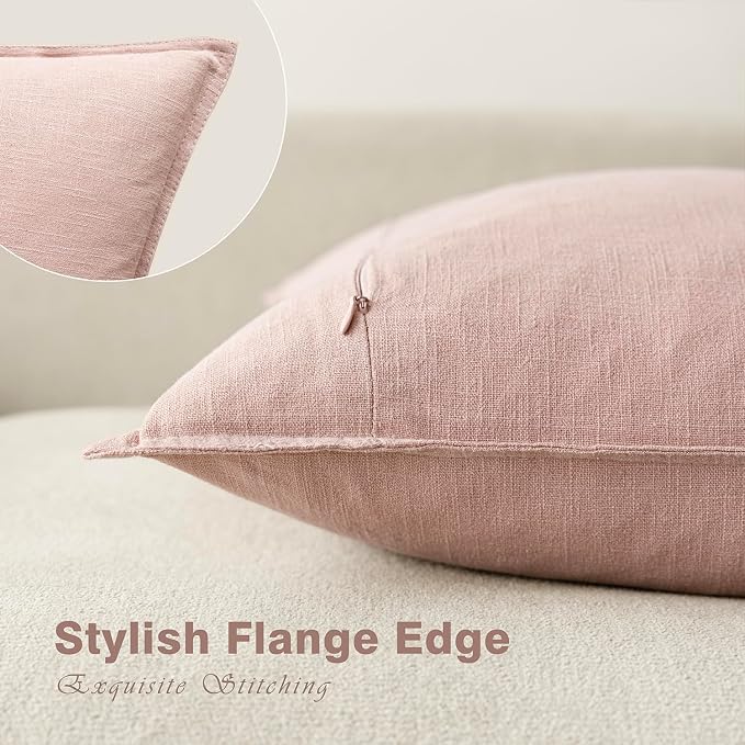 Foindtower Linen Solid Decorative Throw Pillow Covers 20x20 Inch Light Pink | Pack of 2 Boho Farmhouse Pillowcase,Accent Neutral Cushion Covers,Morden Home Decor for Chair Couch Sofa Bedroom Living Room