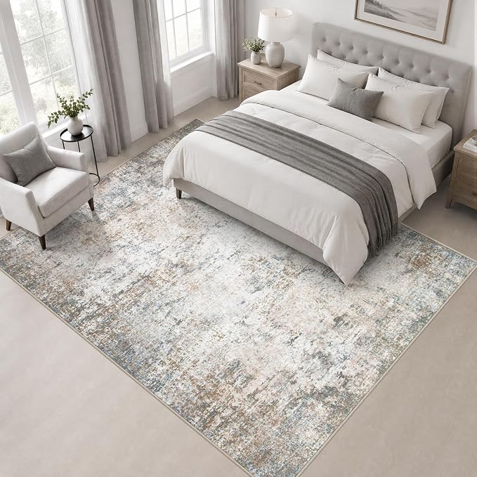 Area Rug Living Room: 8x8 Modern Washable Indoor Soft Carpet Brown | For Bedroom Dining Room Farmhouse Nursery Hallway Office,Modern Abstract,Machine washable,Non-Slip,Stain Resistant,Indoor
