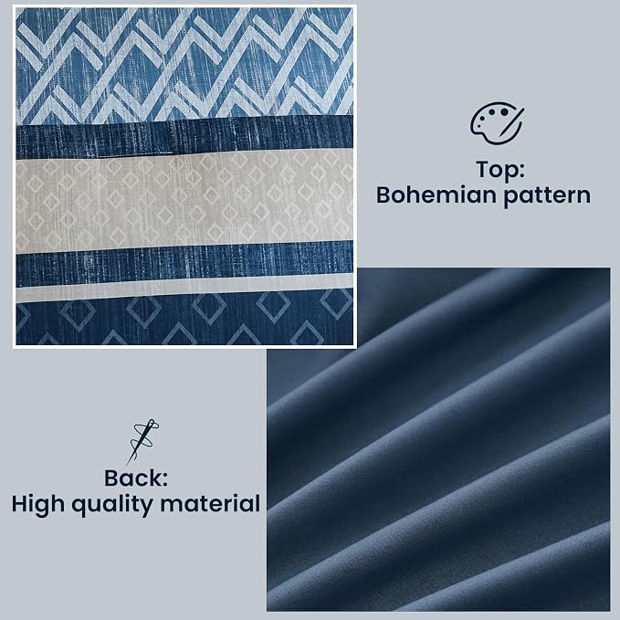 Cottolester California King Comforter Set,Blue Boho Striped Bed in a Bag | Plaid Comforter Set,Soft Microfiber Complete Bedding Set,All Season