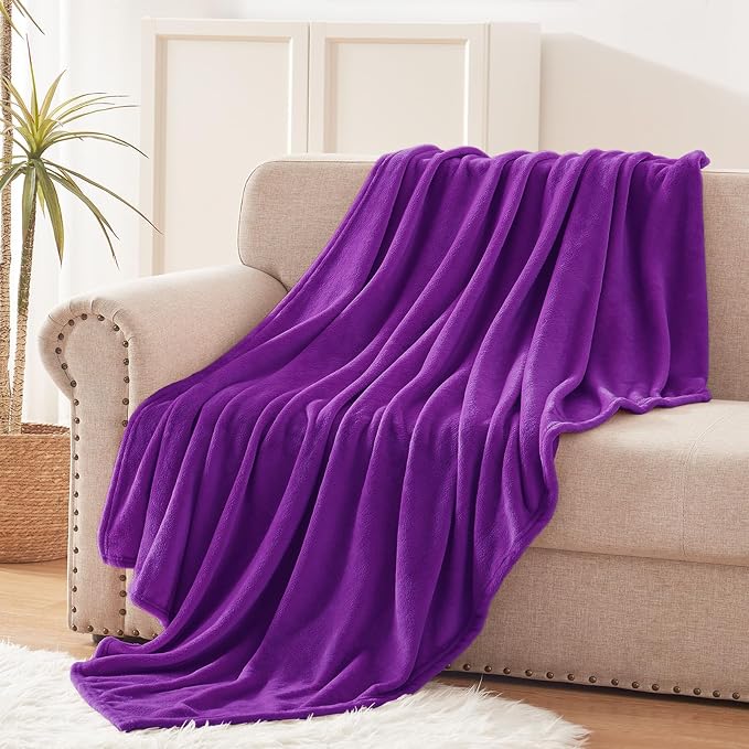 Exclusivo Mezcla Soft Large Fleece Throw Blanket for Couch, Purple | 50x70 Inches, Double-Sided Brushed Flannel, Lightweight Plush Cozy Blanket for Home Decor, All Season, Machine Washable