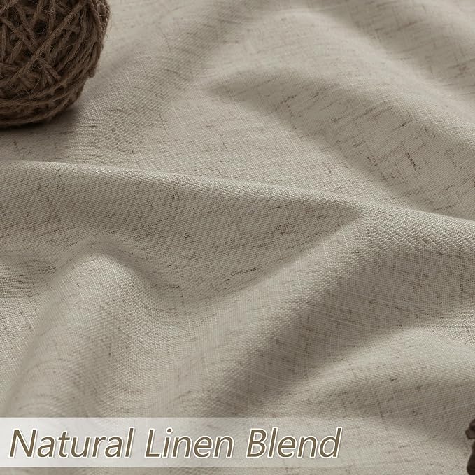 100% Blackout Linen Curtains for Bedroom 96 inches Long 8 FT, Thermal Insulated Room Darkening Black Out Window Drapes for Living Room, Back Tab Rod Pocket 2 Panels Set,Grey Flax,52x96
