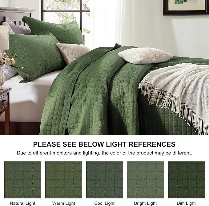 SunStyle Home Queen Quilt Set, Lightweight Summer Bedspreads Bedding,Green | Soft Coverlet With 2 Pillow Shams,Morden Style Quilts for All Season,Suitable for Bed, Couch,Bedroom,Guest Room,90"X96"