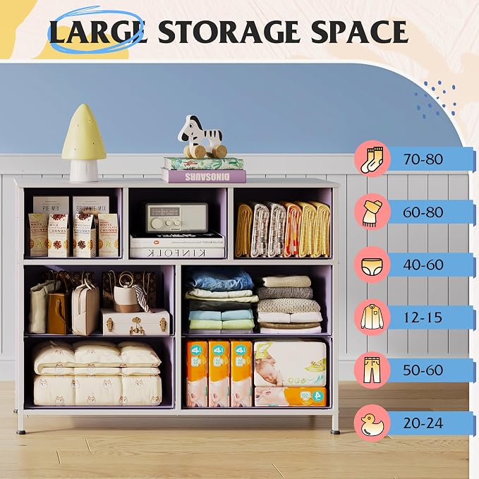 WLIVE Dresser for Bedroom, 7 Drawers, TV Stand, Tie-Dye | 7 roomy fabric drawers, Fits TVs up to 45 inch, Bedroom or living room, Wide storage design, Chest of drawers