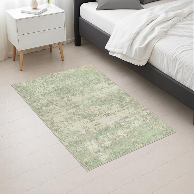 2x3 Washable Entryway Rug: Modern Abstract Soft Carpet Green Cream | For Entrance, Bedroom, Kitchen, Laundry, Bathroom,Door Mat,Modern Abstract,Machine washable,Non-Slip,Stain Resistant,Indoor