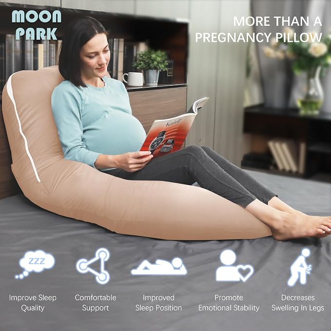 MOON PARK Pregnancy Pillows for Sleeping - U Shaped Full Body Maternity Pillow with Removable Cover - Support for Back, Legs, Belly, Hips - 57 Inch - Brown - Cooling Cover