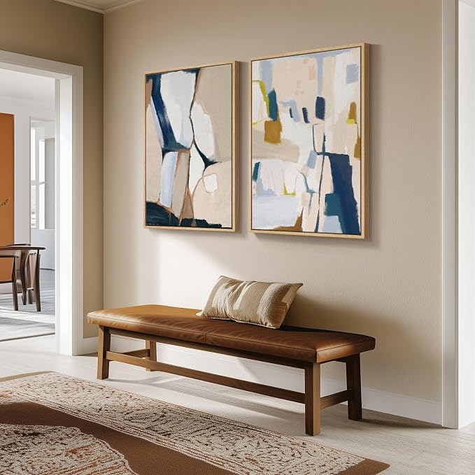 Large Framed Modern Colorful Abstract Wall Art for Living Room, 24x36 In | 2 Piece, Large neutral artwork for walls, Canvas prints, Modern paintings, Bright pictures, Bedroom hallway office wall decor