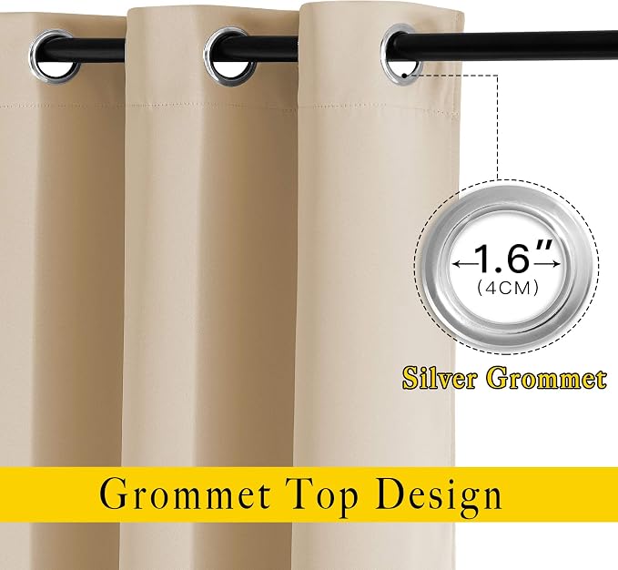 NICETOWN Bedroom Blackout Curtains and Drapes - Window Treatment Thermal Insulated Solid Grommet Blackout Drapes for Bathroom (Biscotti Beige, Set of 2, 37 by 54 Inch)