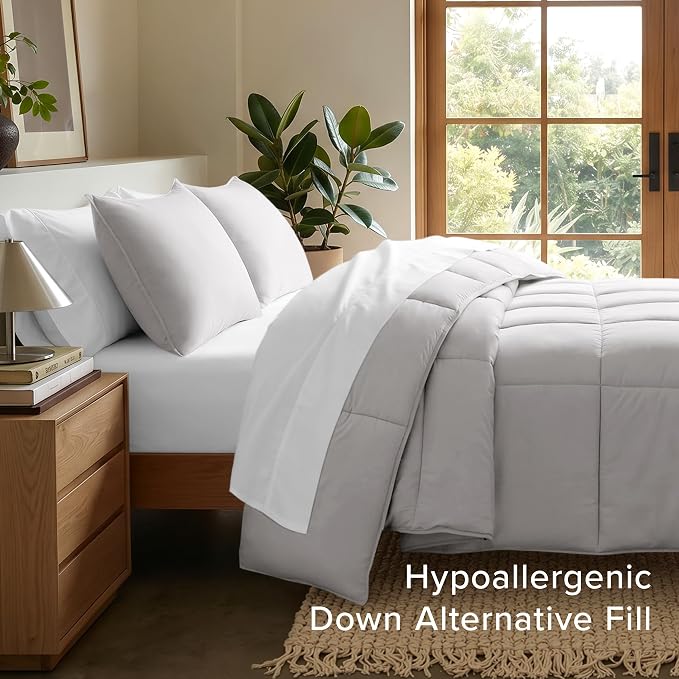 Bare Home Comforter Set - 1800 Ultra Soft (Oversized King, Light Grey) | All-Season, Breathable, Hypoallergenic, Premium 1800, Warm, Cozy
