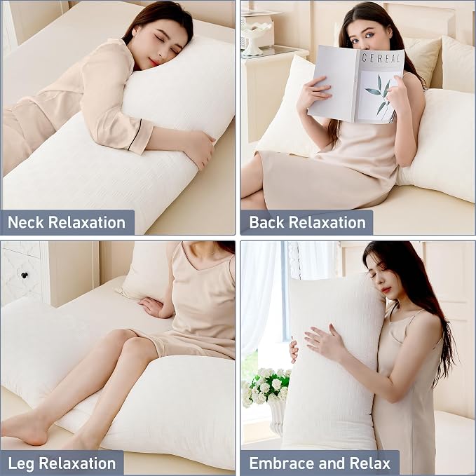Leeden Full Body Pillow 20 x 54 for Side Sleepers Ivory White | Soft polyester padding delivers full-body support for side sleepers, maternity rest, reading and daily relaxation.