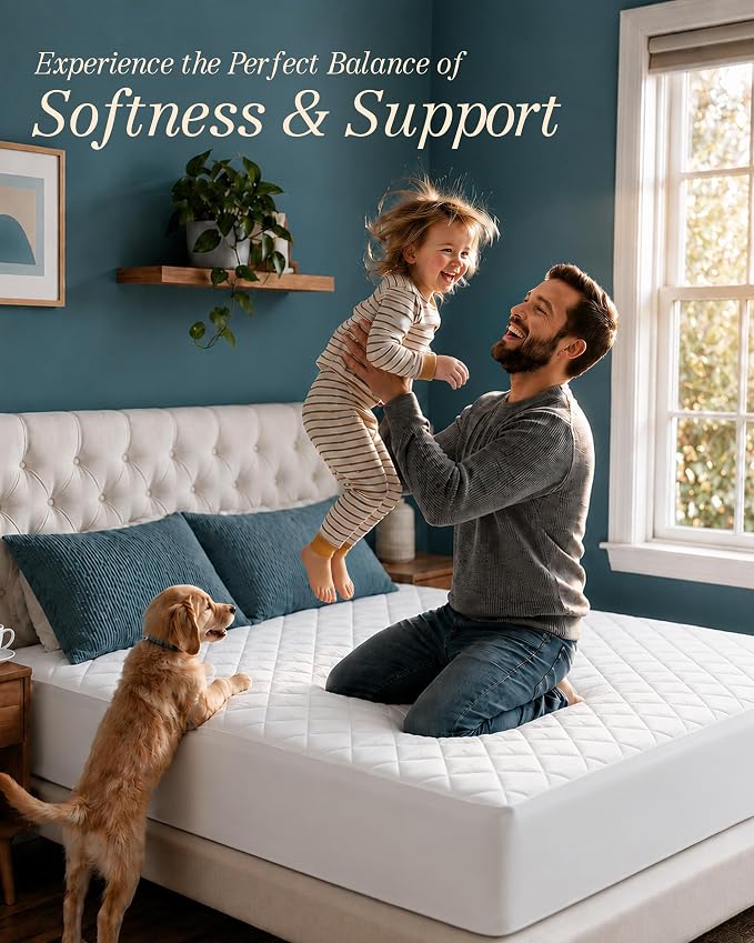 Quilted Fitted Mattress Pad 2 Pack, King Mattress Protector Topper with Deep Pocket Stretches up to 16 Inches, Machine Washable Mattress Cover by Utopia Bedding (White) | Soft Breathable Fitted Mattress Topper Cover, Noiseless, Deep Pockets & Machine W...