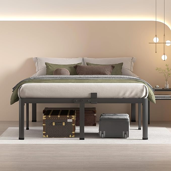 MAF 14 Inch King Metal Platform Bed Frame with Round Corner Legs | Mattress Baffle, 3000 LBS Heavy Duty Steel Slat Support, Noise Free, No Box Spring Needed, Easy Assembly, 12.4" Storage Space