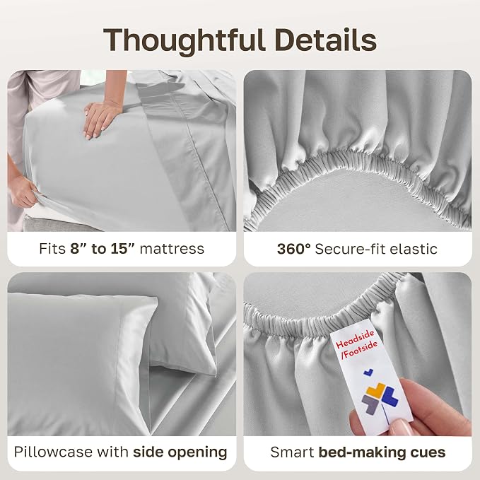 California Design Den 100% Cotton Sateen Twin Sheets Set, 3 Pcs, Light Grey | Soft 500 Thread Count Backed by Good Housekeeping Seal, All-Around Elastic, Durable, Easy Care, OEKO-TEX certified