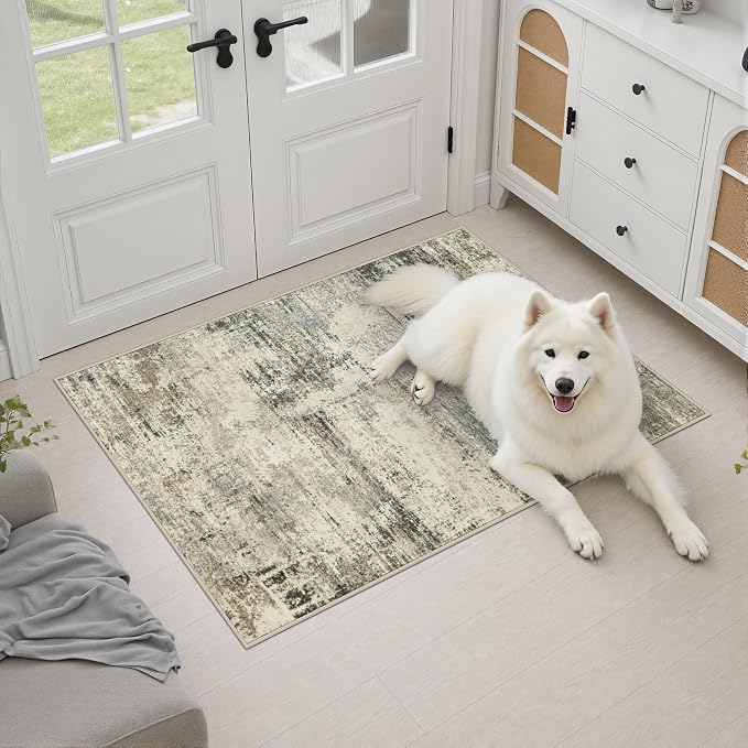 2x3 Washable Entryway Rug: Modern Abstract Soft Carpet Ash Brown | For Entrance, Bedroom, Kitchen, Laundry, Bathroom,Door Mat,Modern Abstract,Machine washable,Non-Slip,Stain Resistant,Indoor