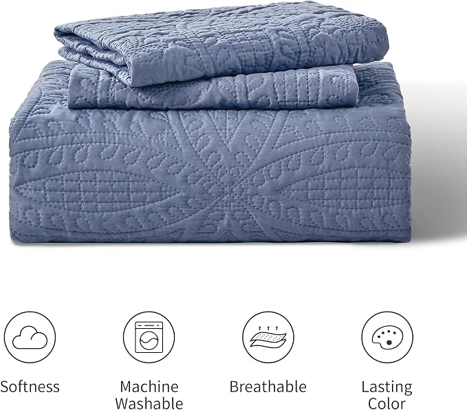 Love's cabin Oversized King Size Quilt Bedding Set Bluish Grey Bedspreads - Oversized King Lightweight Bedspread Comforter - Coin Pattern Coverlet for All Season - 3 Pieces (1 Quilt, 2 Pillow Shams)