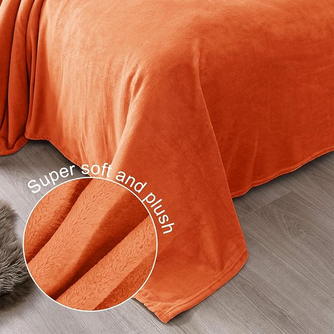 Exclusivo Mezcla Soft Large Fleece Throw Blanket for Couch, Burnt Orange | 50x70 Inches, Double-Sided Brushed Flannel, Lightweight Plush Cozy Blanket for Home Decor, All Season, Machine Washable