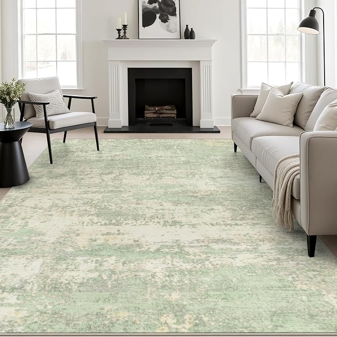 5x8 Area Rug Living Room: Modern Washable Soft Carpet Green Cream | For Bedroom Dining Room Farmhouse Nursery Hallway Office,Modern Abstract,Machine washable,Non-Slip,Stain Resistant,Indoor