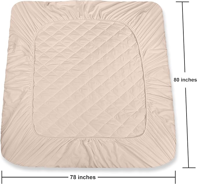 Quilted Fitted Mattress Pad, King Mattress Protector Topper with Deep Pocket Stretches up to 16 Inches, Machine Washable Mattress Cover by Utopia Bedding (Beige) | Soft Breathable Fitted Mattress Cover, Noiseless, Deep Pockets & Machine Washable for Ho...