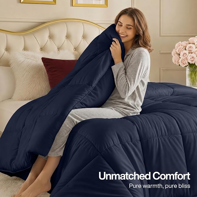 Utopia Bedding Comforters Twin Size, All Season Duvet Insert, Down Alternative Box Stitched Bed Comforter with Corner Tabs, Machine Washable (Navy) | Cozy All Season Comforter for Kids and Teens, Unisex, Down Alternative Fill, Soft Microfiber Shell, Ma...