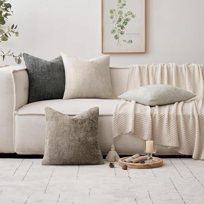 MIULEE Decorative Couch Throw Pillow Covers 20x20 Inch Grey-White 2 Pack | Modern Boho Accent, Soft Chenille Pillow Covers, Farmhouse Cushion Cases for Home Decor Bed Sofa Living Room