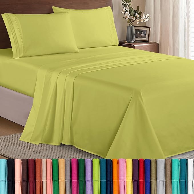 Elegant Comfort Luxury 1500 Premium Hotel Quality Microfiber 4-Piece Sheet Set - Wrinkle Resistant, All Around Elastic Fitted Sheet, Deep Pocket up to 16", Twin/Twin XL, Pistachio Green