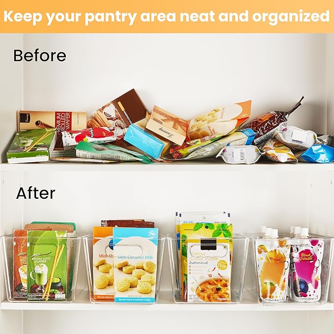 YIHONG 12 Pack Clear Storage Bins, Pantry Organizer Bins with Handle, Large | Plastic Bins, Pantry Storage Containers for Kitchen, Freezer, Cabinet, Closet, Bathroom, Under Sink Organizers and Storage