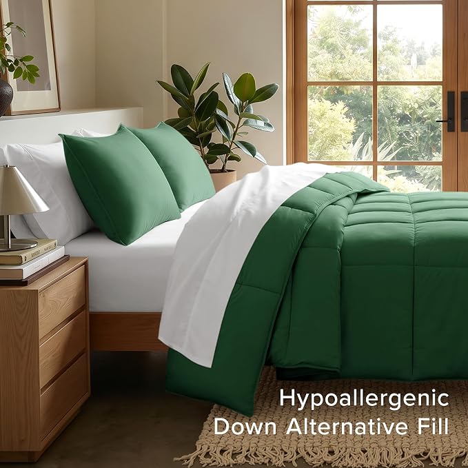 Bare Home Comforter Set - 1800 Ultra Soft (Oversized King, Forest Green) | All-Season, Breathable, Hypoallergenic, Premium 1800, Warm, Cozy