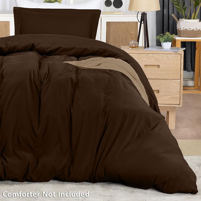 Duvet Cover Twin/Twin XL, 3 PC Cotton Like Polyester, Zipper Closure, Brown | Extra Soft and Breathable, Wrinkle & Fade Resistant, Includes Duvet Cover and 1 Pillow Sham, Comforter Not Included, OekoTex