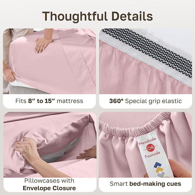 California Design Den 100% Organic Cotton California King Sheet Sets, Pink | GOTS Certified, Lightweight Crisp & Airy Percale For Hot Sleepers, 15" Deep Pocket, All-around Elastic - Pink - Chalky Tone