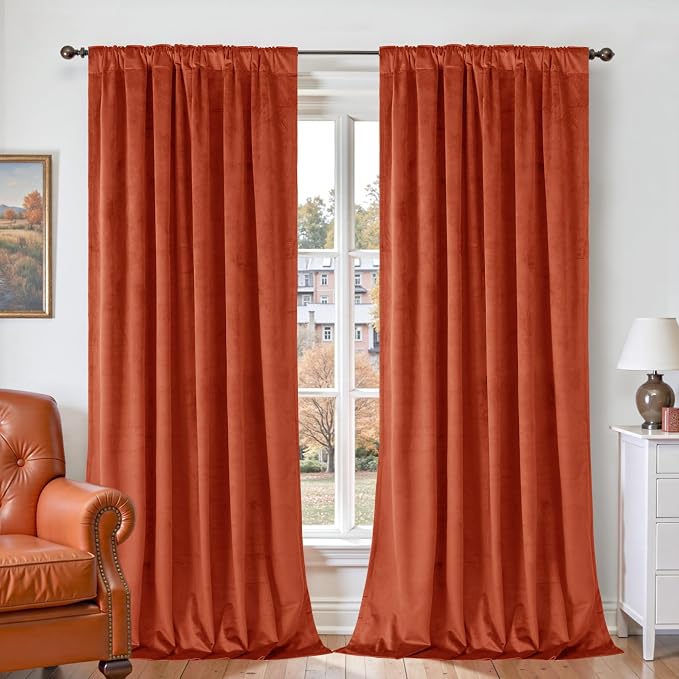 BGment Luxury Velvet Curtains 90 Inches Long for Living Room, Terracotta | Burnt Orange Rust Fall Decor, Super Soft Drapes for Bedroom, Elegant, Back Tab Rod Pocket, Set of 2 Panels, 52 x 90 Inch