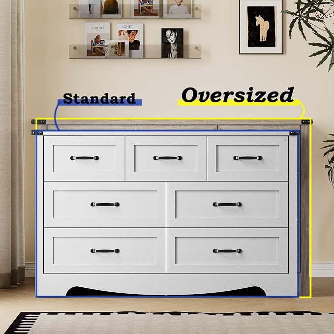 BORNOON 7-Drawer Dresser for Bedroom, Modern Wooden Chest of Drawers with Metal Handles, Anti-Tipping Design, Sturdy and Stable Storage Organizer for Living Room, Entryway, Home Office