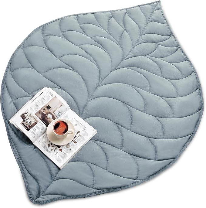 Weighted Lap Blanket for Adults, 7 lbs 41" x 53", Leaf Pattern, Light Blue | Washable Weighted Blankets, Small Portable Blanket for Relaxation, Cozy Luxury Crystal Velvet All-Season Heavy Blanket