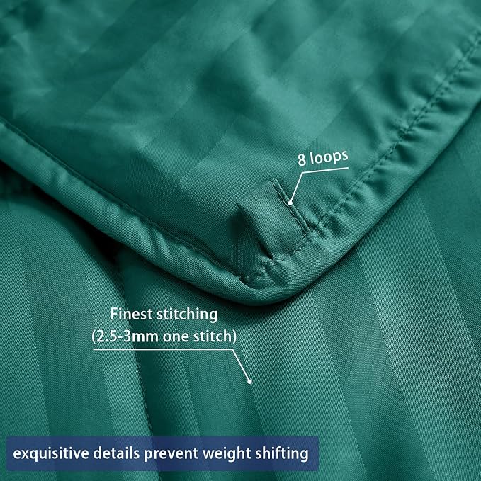 Weighted Blanket for Adults (12 lbs, 60" x 80", Glossy green Stripes) Heavy Blanket for Sleeping Perfect for 110-130 lbs, Queen Size Breathable Blanket with Premium Glass Bead, Machine Washable