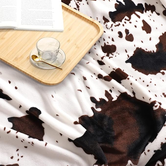 Edenleaf King Size Cow Blanket for Couch Bed, Soft Cozy Fleece Cow Printed Blanket for All Seasons 90"x108" (Dark Brown)