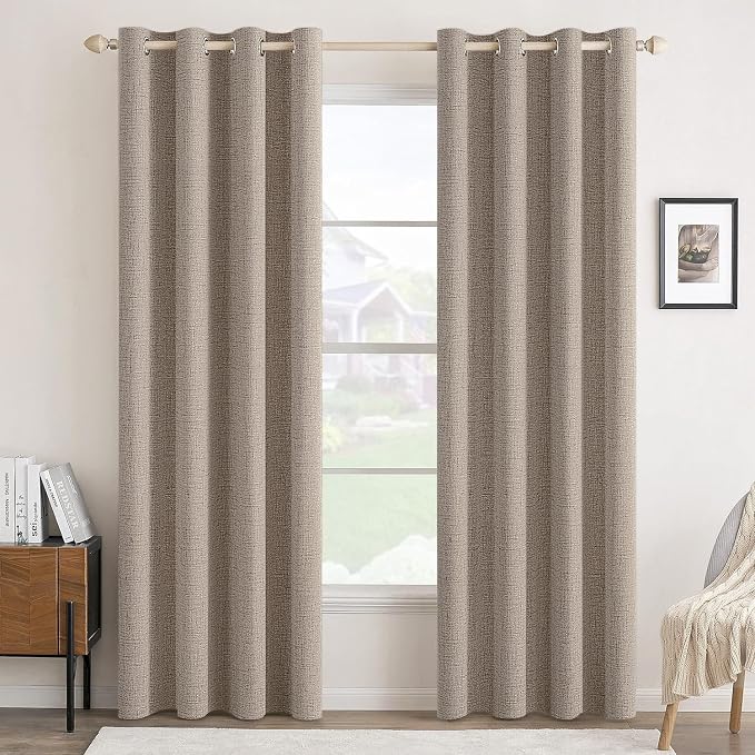 MIULEE 100% Blackout Linen Curtains for Bedroom 52x90 Inches Linen | Room Darkening, Light Blocking, Thermal Insulated, Grommet Top, Linen Textured, Window Curtains for Living Room, 2 Panels