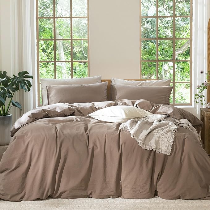 MooMee Duvet Cover Set 100% Washed Cotton Linen Like Cal King | Relaxed Linen-like Texture. Soft, Breathable & Long-lasting Comfort. Lightweight. Hidden Zipper with 8 Interior Corner Ties