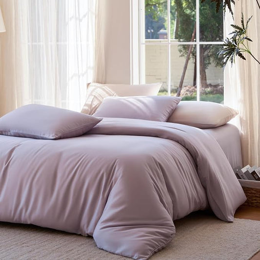 DOZ Duvet Cover Set, 100% Viscose derived from Bamboo, Organically Grown, Buttery Soft, Cooling Duvet Covers, High GSM, 1 Duvet Cover and 1 Pillowcase, 70"x90" (Lavender, Twin/Twin XL)