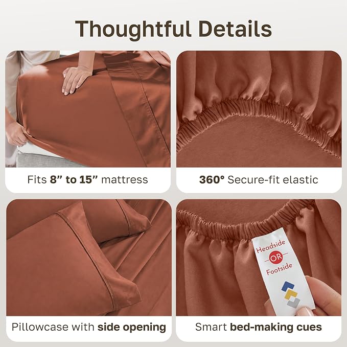 California Design Den Soft 100% Cotton Twin Size Bed Sheet Set, 3 Pcs, Rust | 400 Thread Count Backed by Good Housekeeping Seal, All-Around Elastic, Durable, Easy Care, OEKO-TEX certified