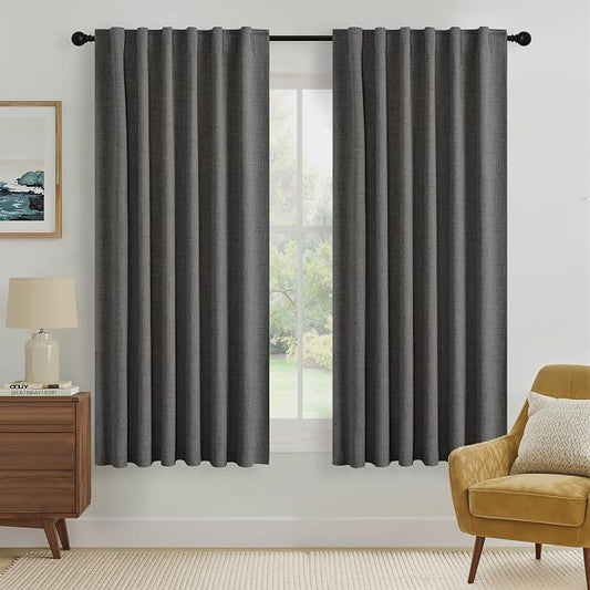 RYB HOME Grey 100% Blackout Curtains 63 Inch Long for Bedroom Nursery | Back Tab Rod Pocket, Thermal Insulated Light Blocking, for Nursery Bedroom Boys Kids Room Living Room, W52 x L63, 2 Panels