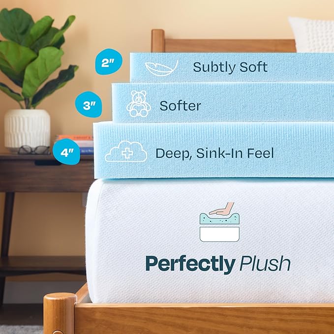 Linenspa Memory Foam Mattress Topper, Short Queen Size - 3 Inch Gel Infused Memory Foam - Plush Feel - Cooling and Pressure Relieving - CertiPUR Certified
