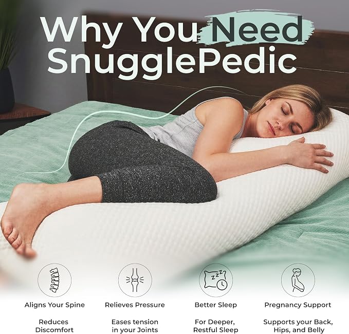 Body Pillow for Side Sleepers for Adults - Full Body Maternity Pillow Support Legs, Belly & HIPS - Shredded Memory Foam & Cooling Pregnancy Pillow Cover - 20x54 White