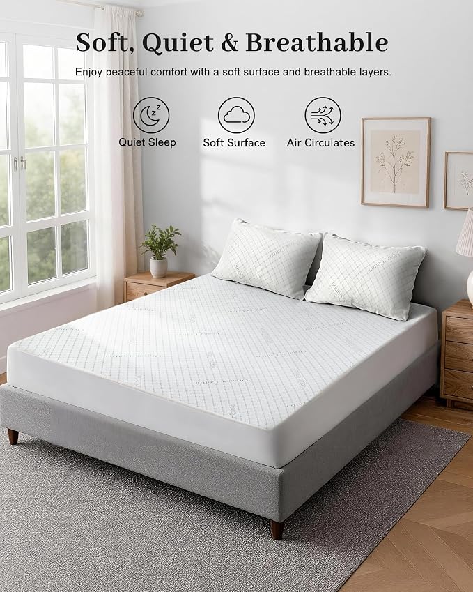 Waterproof Mattress Protector Organic Cotton Blend Cover Full Grey | 3D Air Fabric Washable & Deep Pocket Mattress Cover Breathable Noiseless Protectors 54"X75"