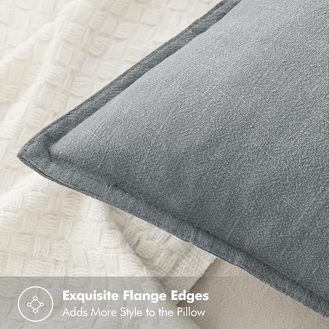 MIULEE Decorative Linen Pillow Covers 20x20 Inch Gray | Boho Farmhouse Neutral Couch Throw Pillows for Bed, Pack of 2 Accent Modern Pillowcases, Sofa Livingroom Home Decor