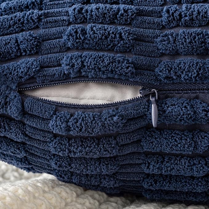MIULEE Euro Sham Corduroy Decorative Throw Pillow Covers 24x24 Navy Blue | Pack of 2 Soft Boho Striped Pillow Covers Modern Farmhouse Coastal Home Decor For Sofa Living Room Couch Bed