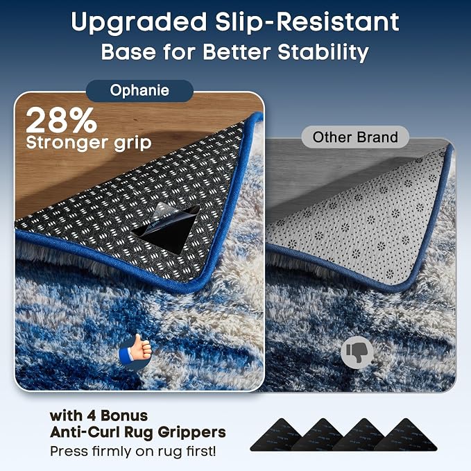 Ophanie 9x12 Blue and Gray Area Rugs for Living Room,Large Navy Grey White Fluffy Shag Fuzzy Plush Soft Carpets,Floor Shaggy Rugs for Bedroom,Carpet for Kids Dorm Decor with Over 99 pcs Pile fibers