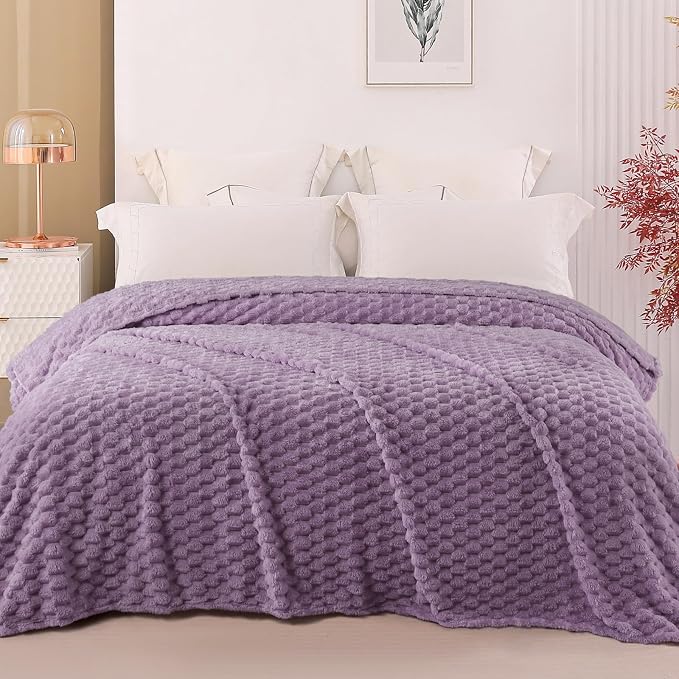 Exclusivo Mezcla 3D Fleece Queen Size Blanket for Bed, Grayish Purple | Extra Soft Fuzzy Plush Lightweight Bed Blankets, Cozy Fluffy Decorative Blankets for All Seasons, 90x90 Inches