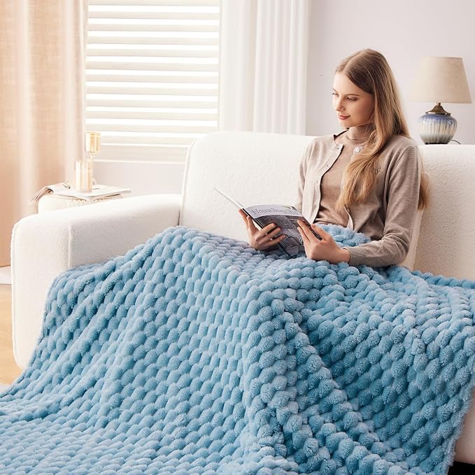 NEWCOSPLAY Fleece Clouds Cozy Queen Blanket for Couch, Blue, 90"x90" | Premium Silky Flannel Blanket, Soft Lightweight Fluffy Throw Blanket for Bed Sofa Decor, Gift for All Season Use