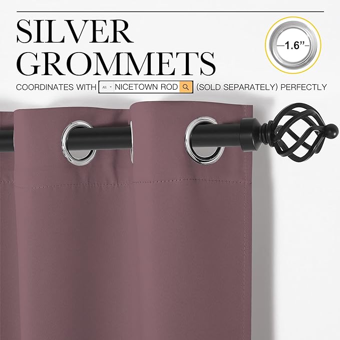 NICETOWN Blackout Curtains for Office 2 Panels 55 x 108-inch Dry Rose | 108" Long for Dining Room, Guest Room, Sound Reducing Heat and Cold Block Curtain Panels for Modern Room Decorative