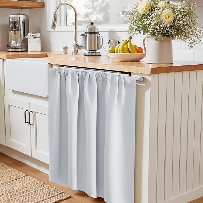 PONY DANCE Short Length Curtains for Kitchen, RV Curtain Tiers for Bedroom, Room Darkening for Bedroom, Width 29 x Length 24 inches,Greyish White, 2 Pieces